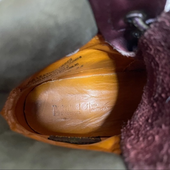 TIMBERLAND Burgundy & Green Leather Lace Up Boots 8.5 - Picture 9 of 10